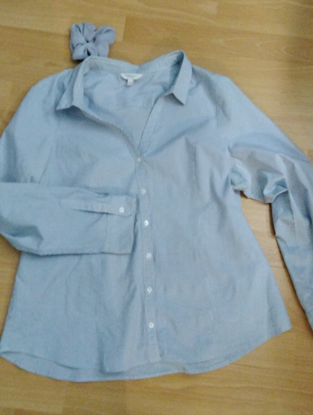 Essentials Sky Blue Button-Down Shirt 100 %Cotton Shirt Plus Size With Hair Tie
